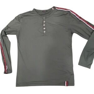 KEYLARGO‎ Men's Long Sleeve Henley Shirt Green Striped Sleeve Detail Size Medium